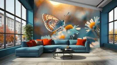 Butterfly Alighting on a Vibrant Wildflower Amid Peaceful Nature s Delicate Beauty Wall mural