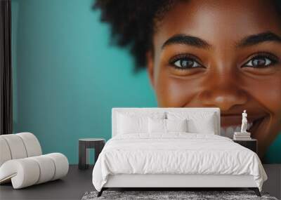 Close up portrait of a beautiful cheerful African woman s face overflowing with genuine joy optimism and excitement Wall mural