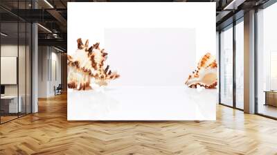 Blank white visit card with two sea shells isolated Wall mural