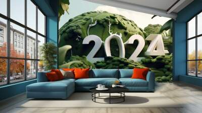 New year 2024 green concept Wall mural