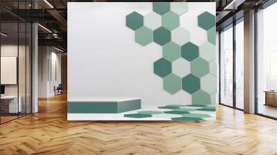 hexagon podiums green on backround gexagon patten.3D rendering Wall mural