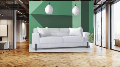 Ideas of green room Geometric Wall Art Paint Design color full style on wooden floor.3D rendering Wall mural