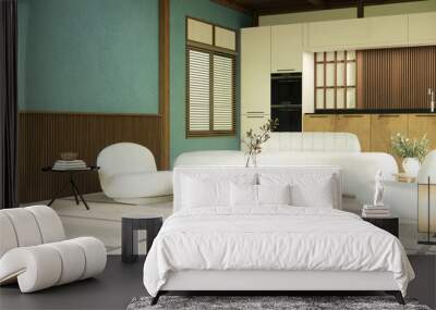 Minimalist japandi style living room decorated with sofa Wall mural