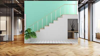 Mock up mint empty room with staircase and decoration,modern zen style. 3D rendering Wall mural