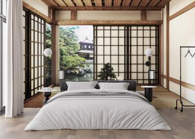 Mock up - modern living room, Japanese style. 3d rendering Wall mural