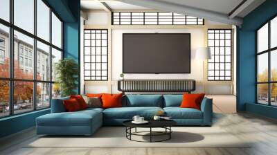 Mock up Tv room, smart tv on wall zen room very japanese stye and tatami floor.3D rendering Wall mural