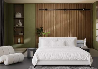 Wabisabi style living interior Concept Green japanese room.3D rendering Wall mural