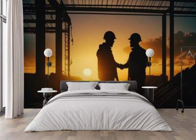 Industrial workers in the sunset, made with generative ai Wall mural