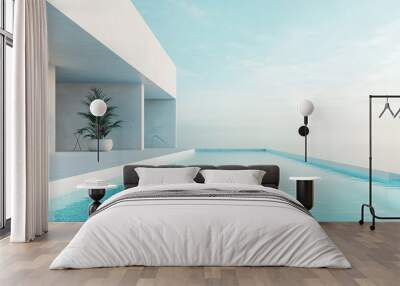 A minimalist pool scene with clean lines, soft lighting, and a calm water surface, evoking peace and simplicity Wall mural