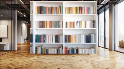 a white wooden bookcase filled with books in a public library Wall mural