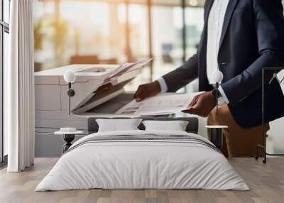 Business man using a copy machine or printer to print documents in the office, close-up
 Wall mural