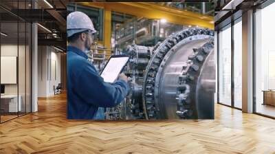 Engineers monitoring a large hydrogen generator in an industrial setting, ensuring efficient power generation Wall mural