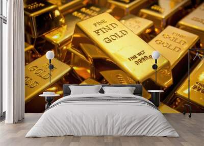 Stacks of many Two shiny gold bars. Wall mural