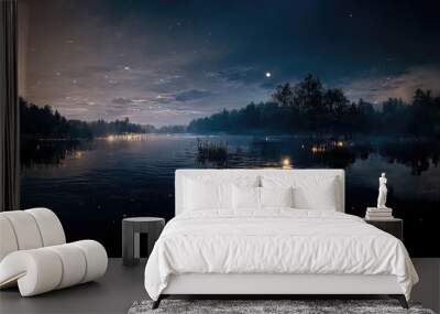 Beautiful landscape of a lake under a stary sky Wall mural