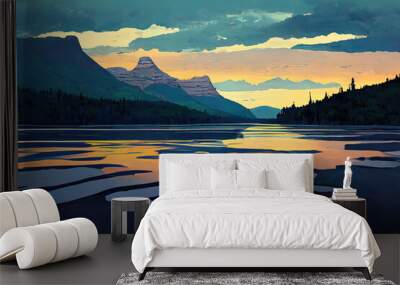 National Park, lake sunset, beautiful landscape Wall mural