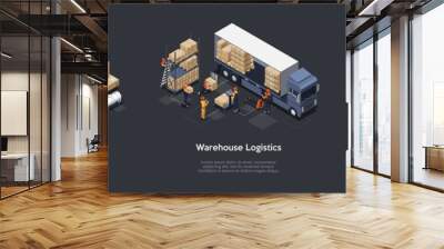 Isometric Set Of Global Logistics, Warehouse Logistics, Maritime Transport Logistics. On Time Delivery Designed To Sort and Carry Large Numbers Of Cargo. Vector Illustration Wall mural