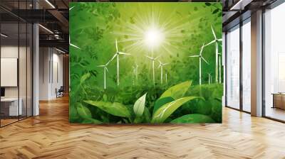 Green abstract renewable energy wind power solar background Wall mural