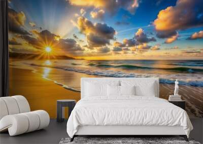 Breathtaking sunset over calm ocean with golden sky Wall mural