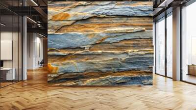 Close-up of layered rock formation with natural textures and colors Wall mural