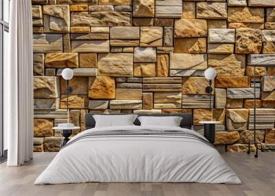 Close-up textured stone wall with varied sizes and shapes Wall mural