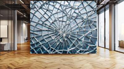 Complex web of cracks in shattered glass close-up Wall mural