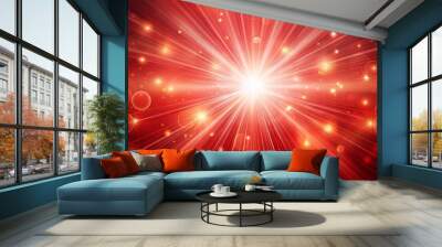 Dynamic red light burst with sparkles abstract festive image Wall mural