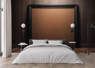 Large empty black frame mockup hangs on dark wooden wall for new masterpiece Wall mural