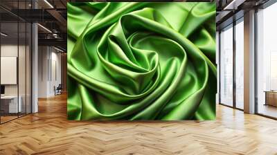 Luxurious green satin fabric with flowing folds in close-up Wall mural