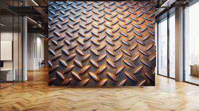 Rusty diamond plate texture with patina geometric close-up Wall mural