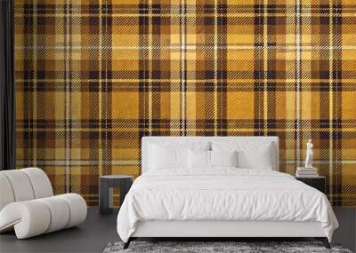 Seamless plaid fabric pattern in brown orange and yellow Wall mural