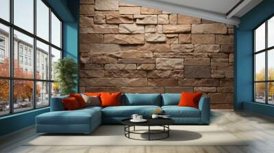 Textured wall of stacked stone bricks background illuminated by warm lighting sense of depth and dimension Wall mural