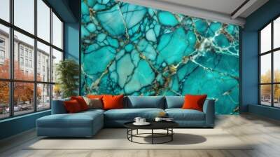 Turquoise marble texture with natural veining close-up Wall mural