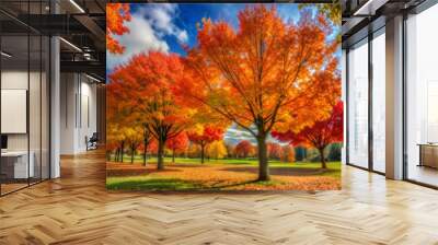 Vibrant fall trees with vibrant colors in park Wall mural