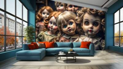 Vintage dolls with creepy expressions and wide eyes Wall mural