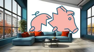 Sad broken Piggy bank or money box symbol. Thin line linear vector illustration Wall mural