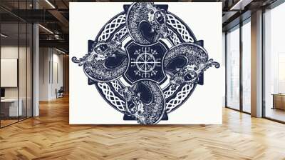 Celtic cross tattoo art and t-shirt design. Helm of Awe Wall mural