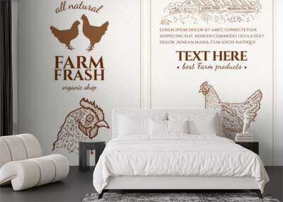 Chicken and eggs farm fresh products design template Wall mural