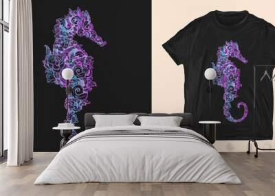 Sea horse. Print for t-shirts and another, trendy apparel design. Symbol of travel, freedom, navigation, sea adventure Wall mural