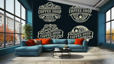 Coffee Shop Vintage Luxury Frame Logo Badge with Flourish Victorian Ornament Wall mural