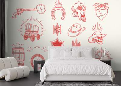 Set Collection Hand drawn Western Illustration vector Wall mural