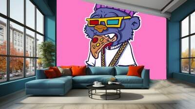 pizza rapper bear illustration Wall mural