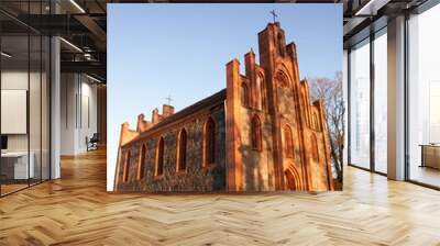 Catholic church in early spring, Stare Drawsko, Poland Wall mural