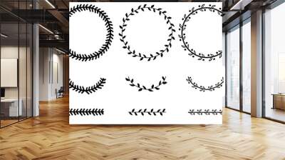 Set of doodle floral and leaf circle frames.illustration vector Wall mural