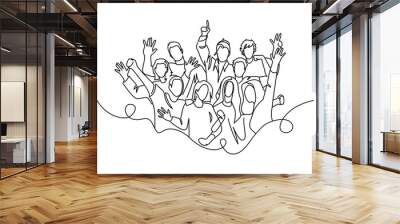 Group of People in one continuous line drawing. One line poster. Outline group of people. Element for interior design and presentations. Vector illustration. Wall mural