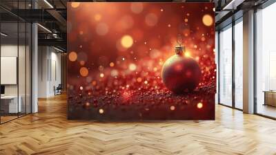 Christmas gold and red background with snowflakes Wall mural