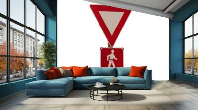 give way traffic sign isolated on white Wall mural