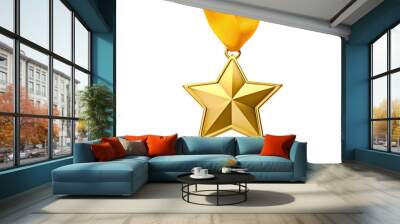 a gold star with a yellow ribbon Wall mural