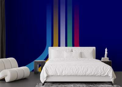 Abstract Rising Colorful Gradient Lines on Dark Blue Background. Design for sport event, olympic games Wall mural