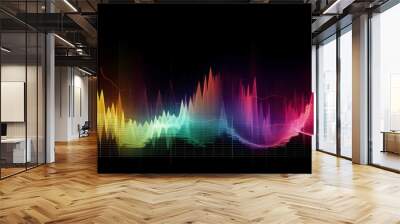 Waveform representing sound equalizer and music sound spectrum on a soundtrack background. Generative AI Wall mural