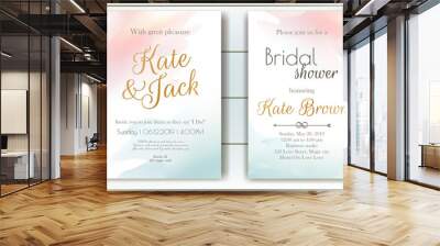 Set of vector delicate invitations with abstract background for wedding, marriage, bridal shower, birthday, Wall mural